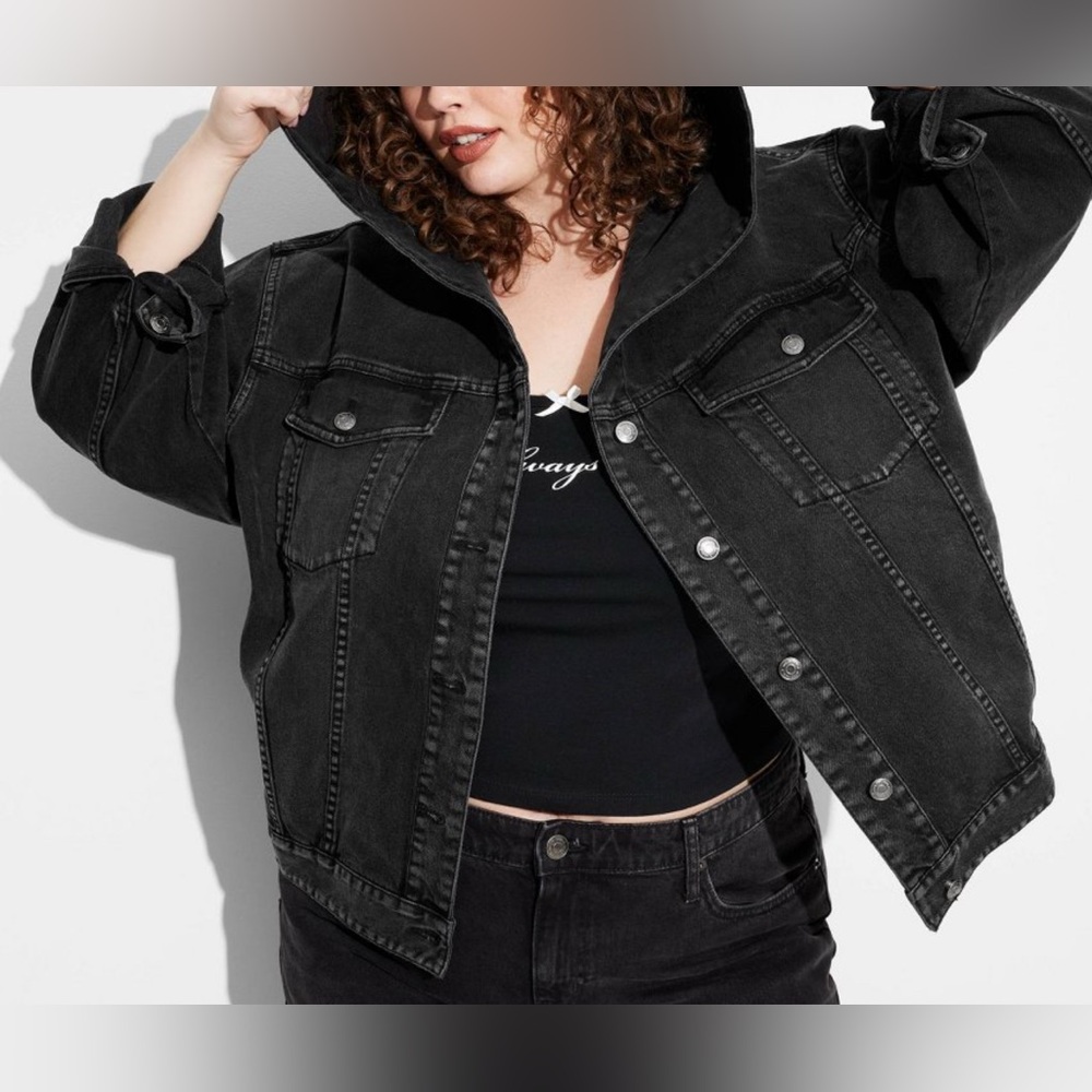 Wild Fable Women’s Oversized Hooded Denim Jacket Black Wash Midnight Denim XXL